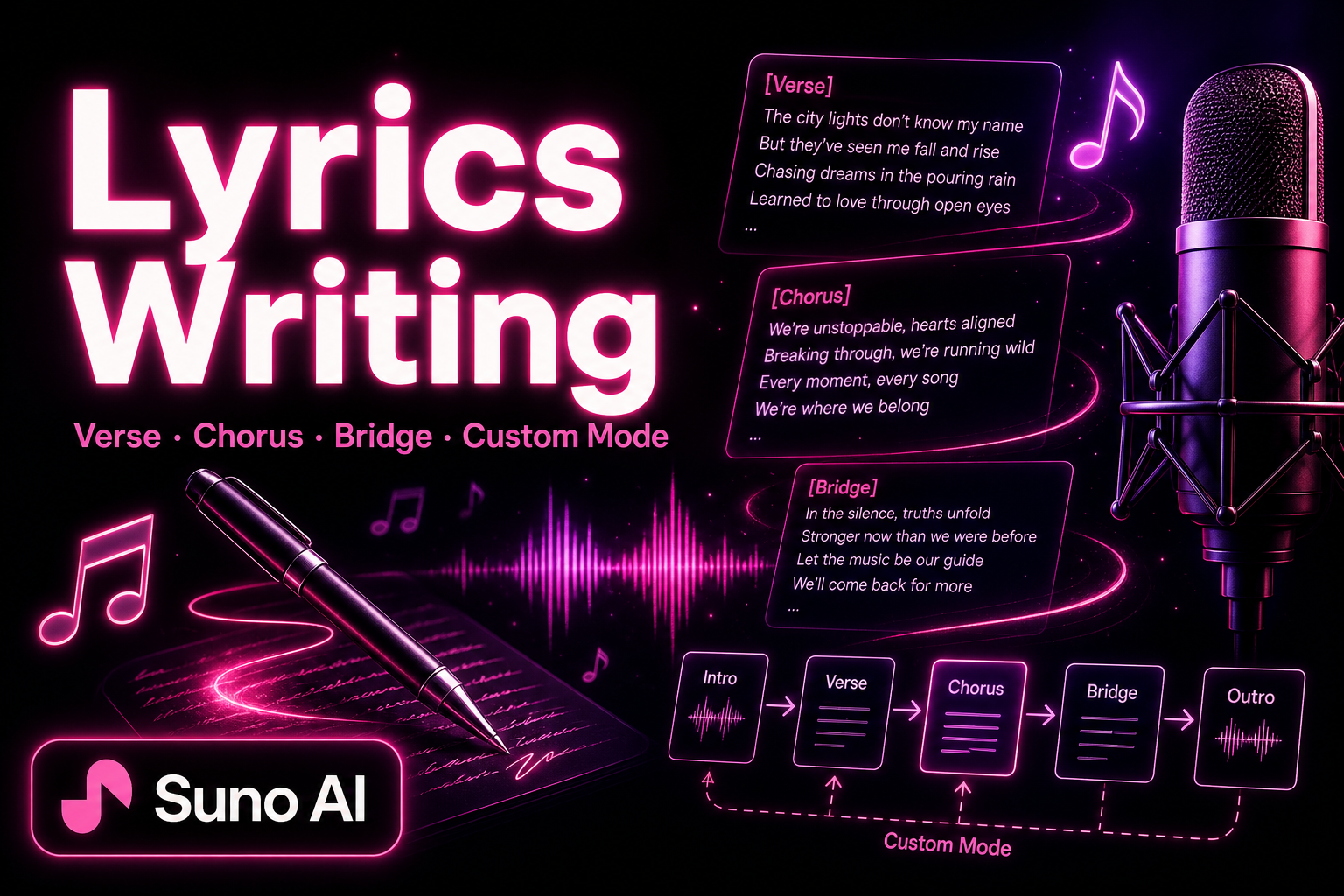 Suno AI Lyrics Writing Guide: Custom Mode, Structure Tags & Multilingual Vocals